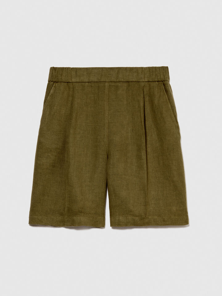 100% linen bermudas - women's shorts - Military Green | Sisley image number 6